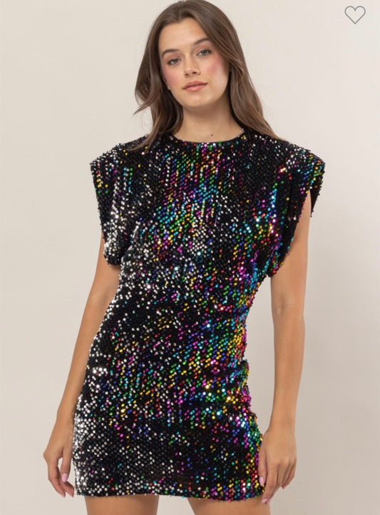 Velvet Multi Color Sequins Mini Dress