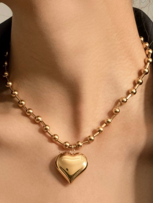 18K Gold Non-Tarnish Stainless Steel Heart Charm Necklace