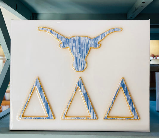 Blue and White Delta Delta Delta Longhorn 8x10 Canvas