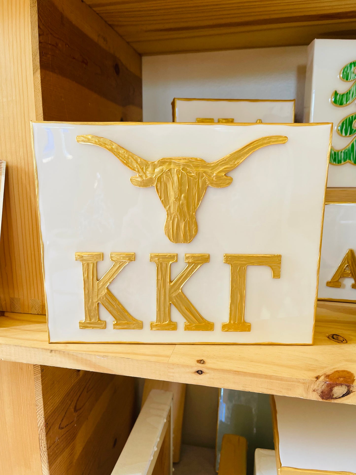 Gold Kappa Delta with Gold Longhorn on 8x8 Canvas