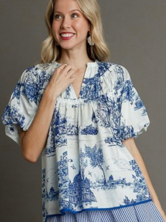 Blue Toile Top