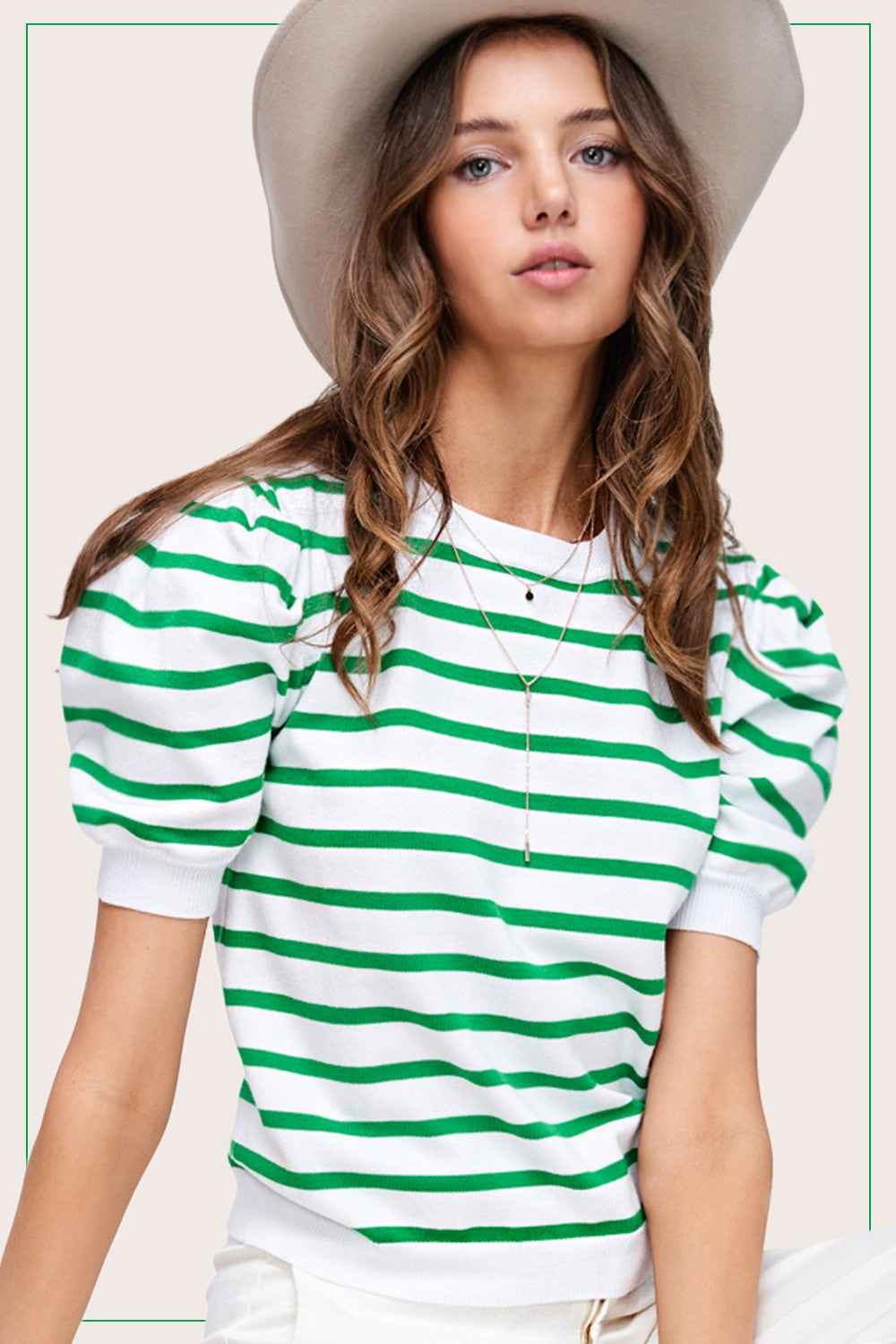 Puff Short Sleeve Stripe Sweater Top