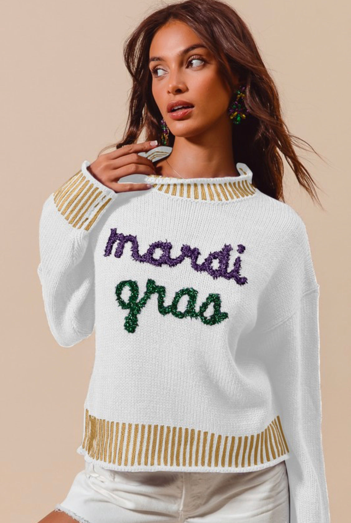 Mardi Gras Tinsel Lettering Sweater