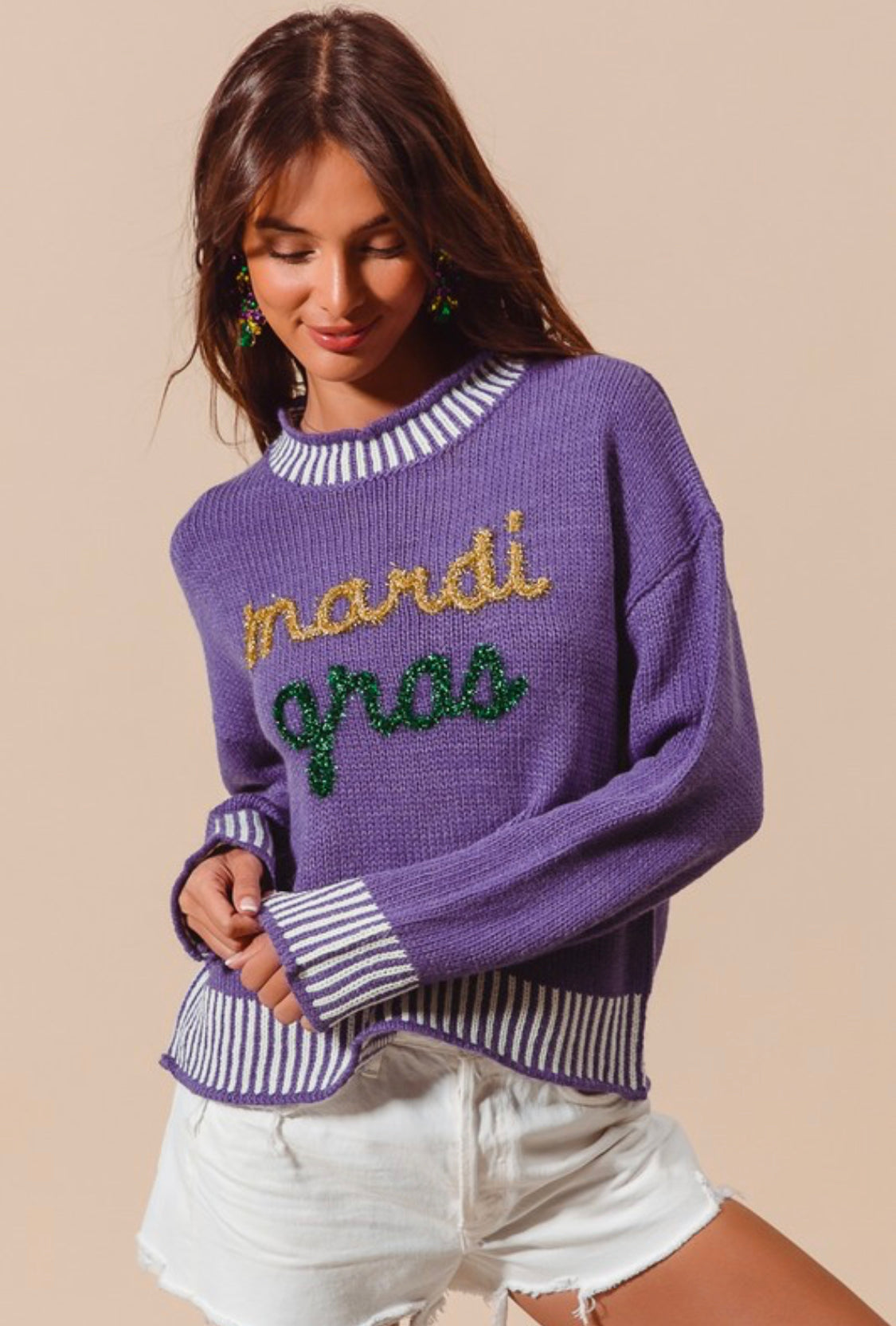 Mardi Gras Tinsel Lettering Sweater