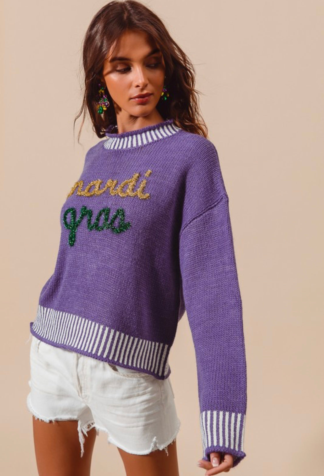 Mardi Gras Tinsel Lettering Sweater